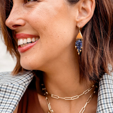 Prism | 18k gold Blue beaded earrings
