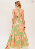 Sage and Peach Halter Dress