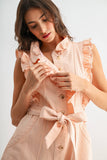 Pink ruffle denim dress