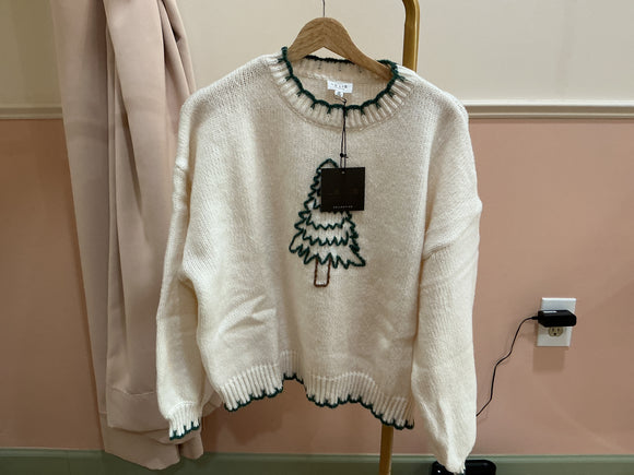 Embroidered Christmas Tree Sweater