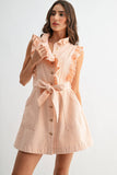 Pink ruffle denim dress