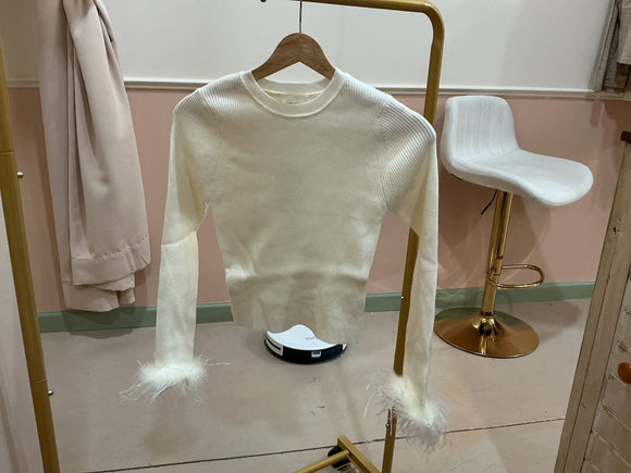 White Feathered Sleeve Top