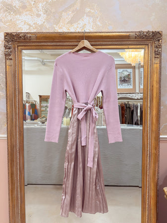 Satin Pleated long sleeve dress