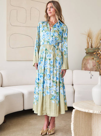 Blue Floral pleated dress