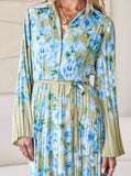 Blue Floral pleated dress