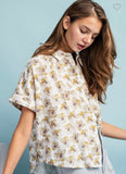 Olive Flower Patterned Top