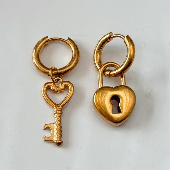 Locked Away | asymmetrical 14k gold huggie hoops