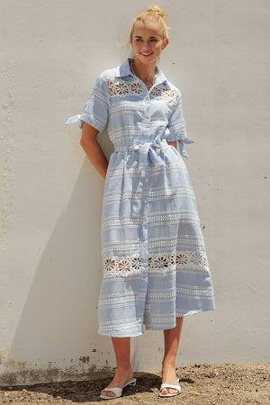 Gingham Cotton Eyelet Lace Dress