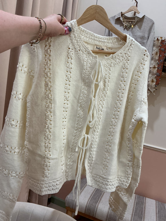 White Front Tie Cardigan