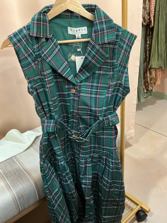 Belted Plaid Dress