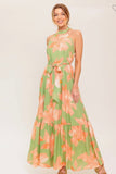 Sage and Peach Halter Dress