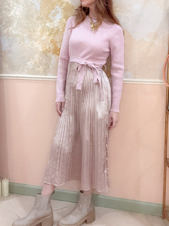 Satin Pleated long sleeve dress