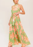 Sage and Peach Halter Dress