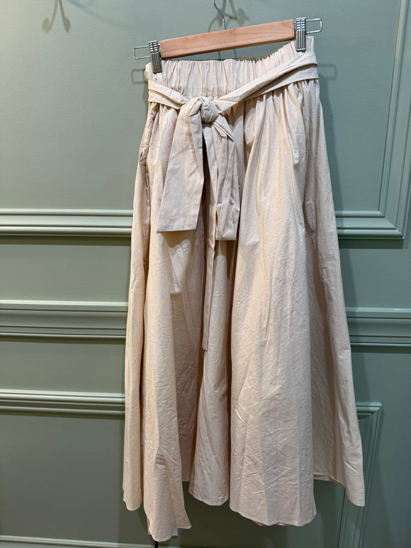 Beige Tie Back Waist Flare Skirt