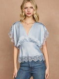 Satin lace powder blue top
