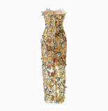 Embroidered Butterfly Tulle Strapless Gown