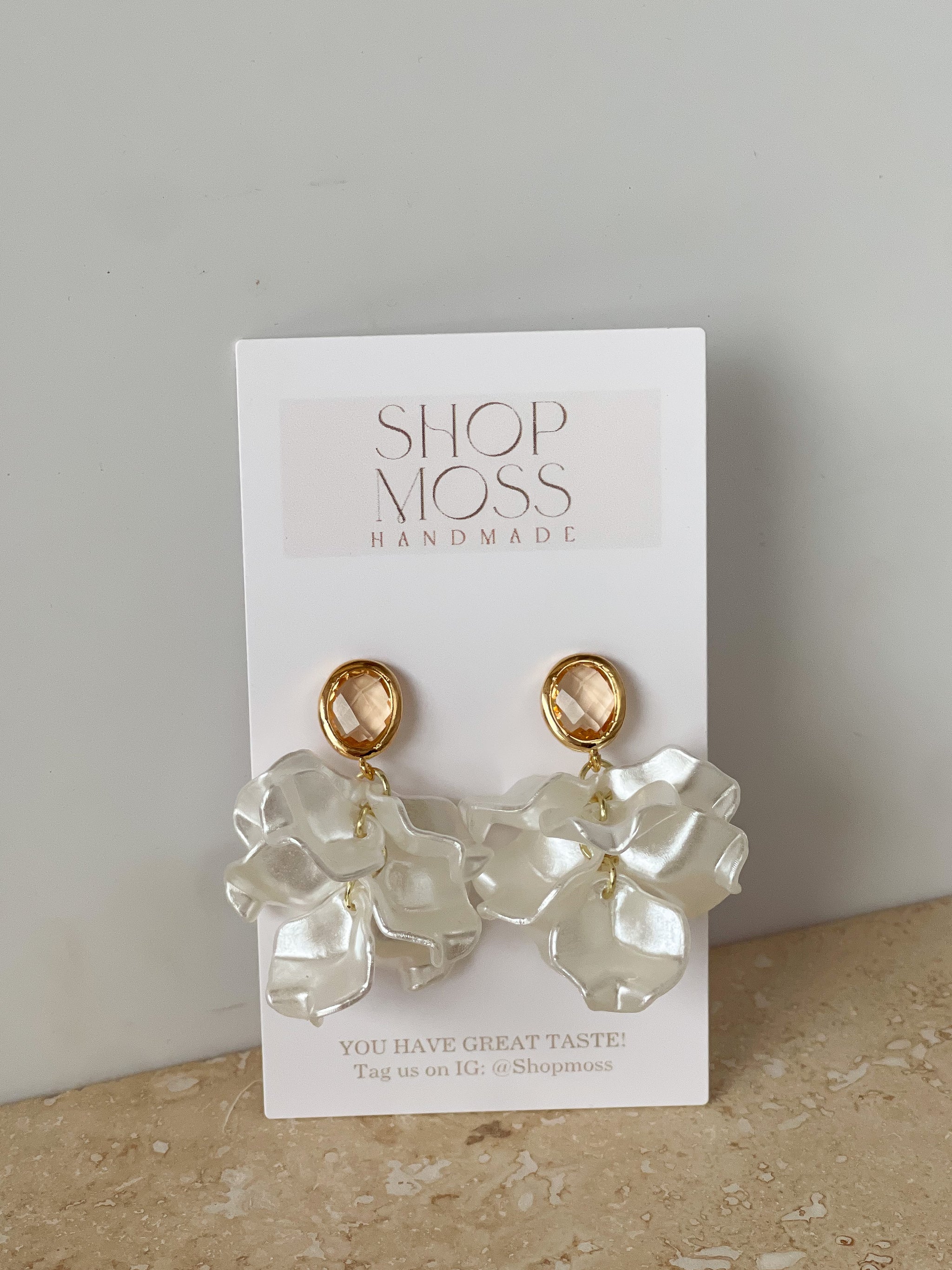 Handmade 18k Real Gold Plated Petals and Crystal Drop 2024 Earring