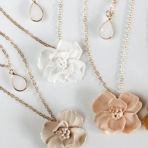 Stacked pendant necklace | white opal floral necklace