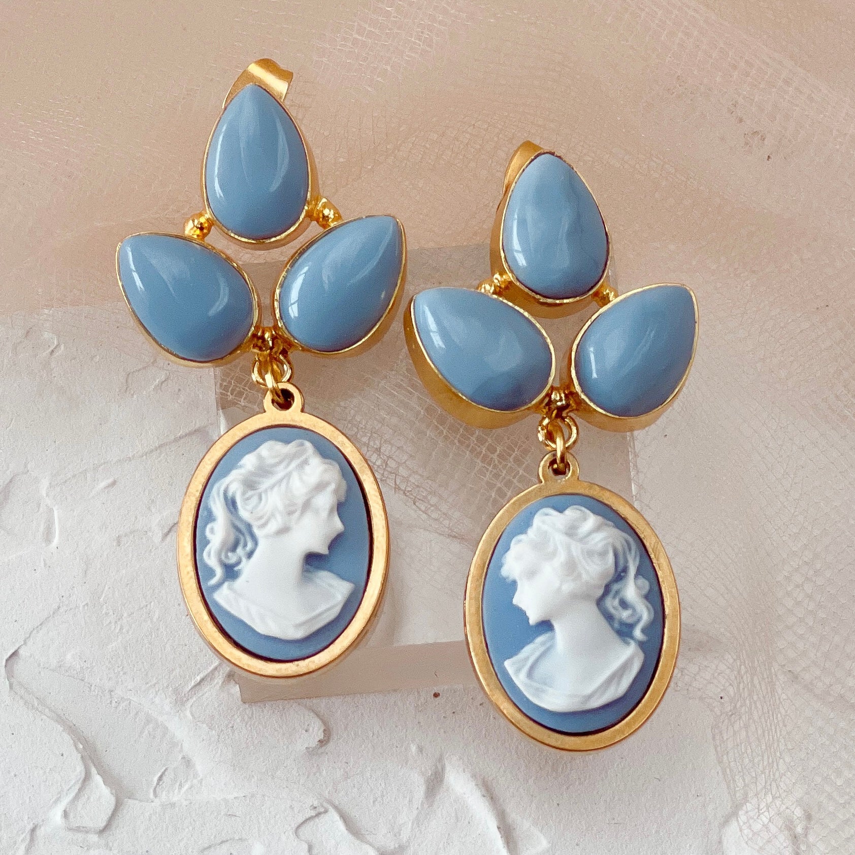 Blue Cameo Earrings